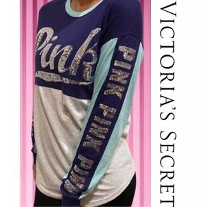 Oversized Campus Silver Sequin Color Block Long Sleeve Top